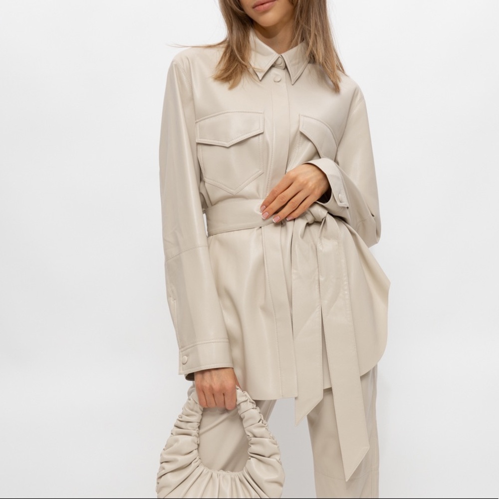Nanushka Artha vegan leather wrap jacket shirt